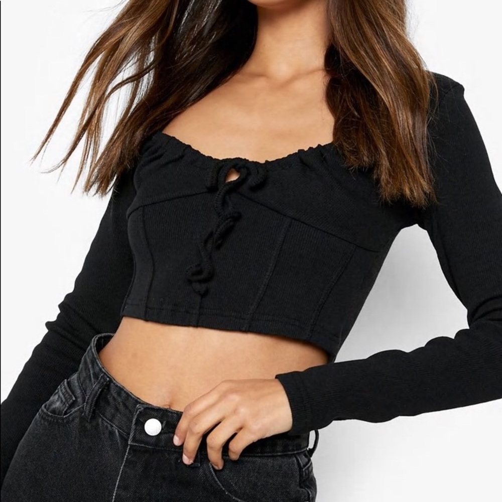 Ribbed long sleeve corset style BooHoo top, new with tags